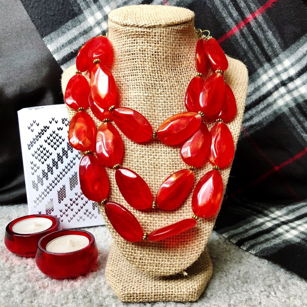 Beautiful Red Stone Three-Layer Statement Necklace - image 1